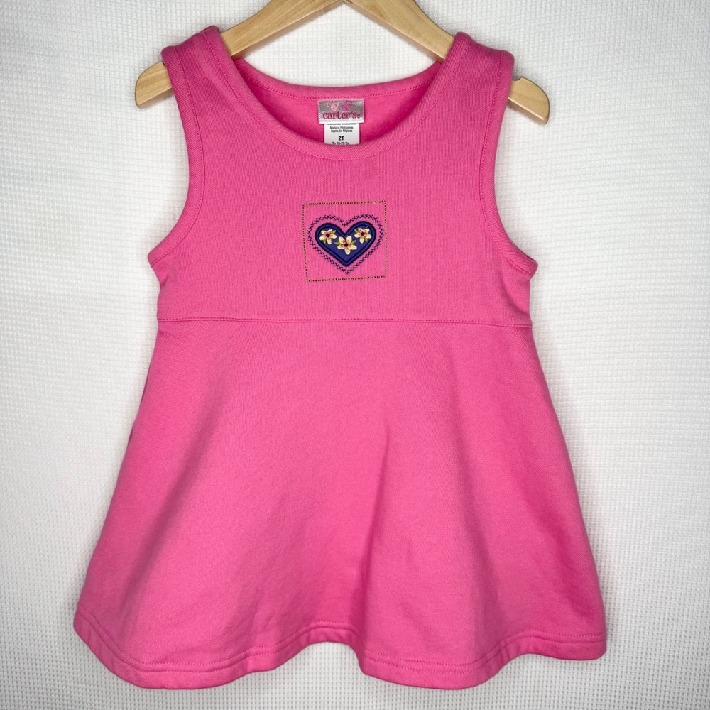 Vintage Carters Pink Heart Fleece Lined Sweatshirt Dress 2T Sleeveless Jumper